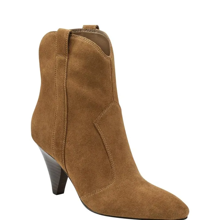 Women Marc Fisher Booties Carissa Heeled Western Bootie Cognac Suede