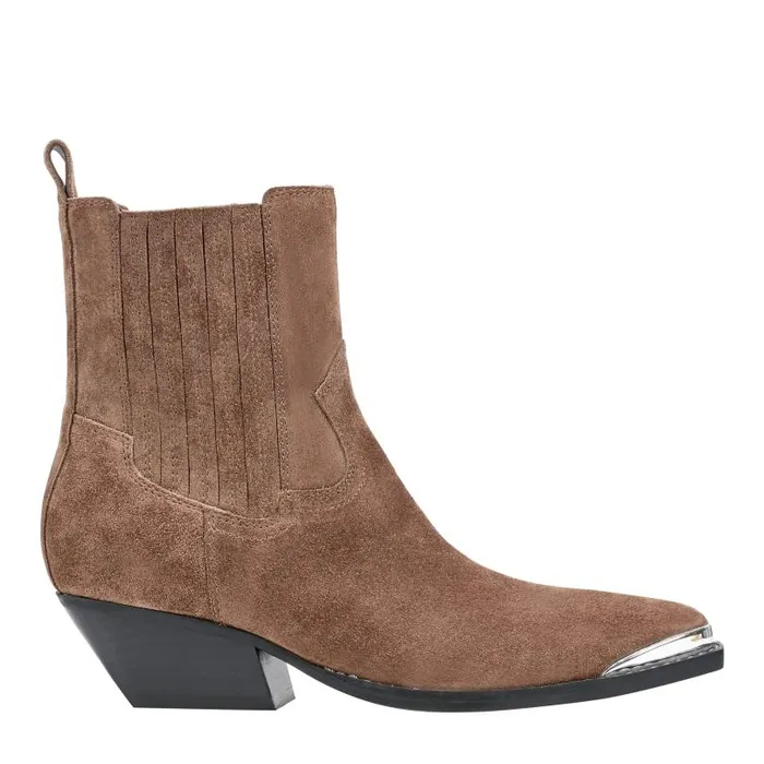Women Marc Fisher Booties Pryce Western Bootie Natural Suede