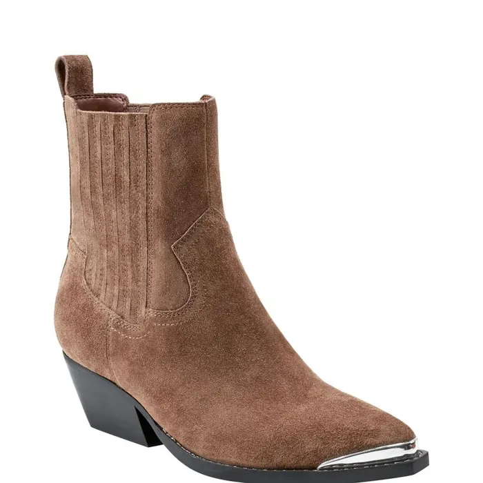 Women Marc Fisher Booties Pryce Western Bootie Natural Suede