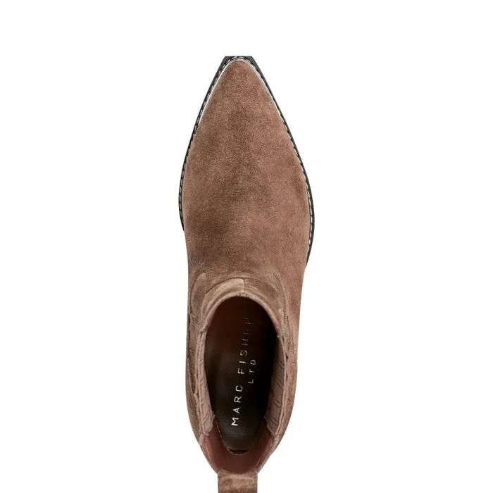 Women Marc Fisher Booties Pryce Western Bootie Natural Suede