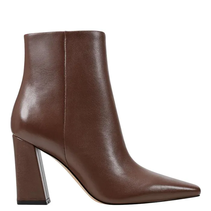 Women Marc Fisher Booties Yanara Heeled Bootie Dark Brown Leather