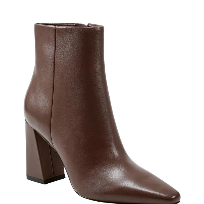 Women Marc Fisher Booties Yanara Heeled Bootie Dark Brown Leather