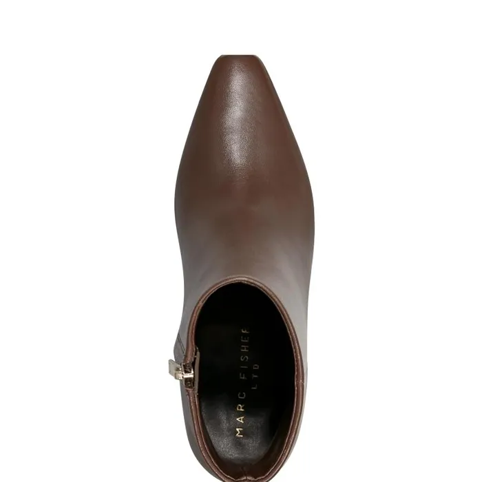 Women Marc Fisher Booties Yanara Heeled Bootie Dark Brown Leather