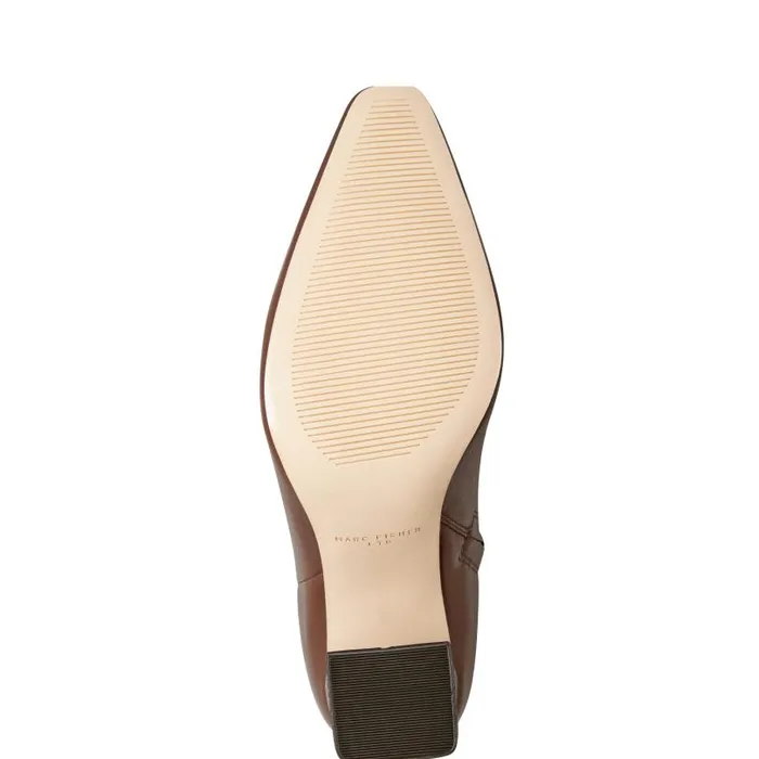 Women Marc Fisher Booties Yanara Heeled Bootie Dark Brown Leather