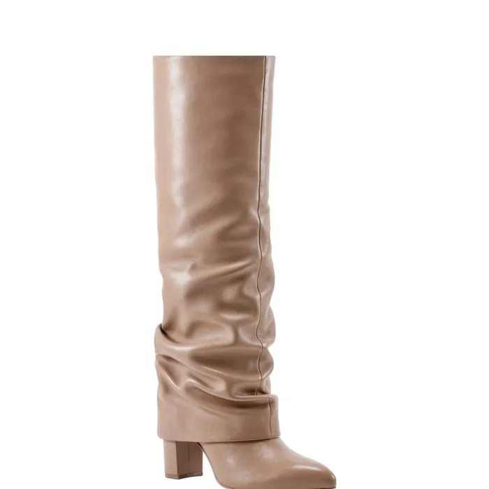 Women Marc Fisher Boots and Booties Lalita Foldover Dress Boot Light Natural Leather