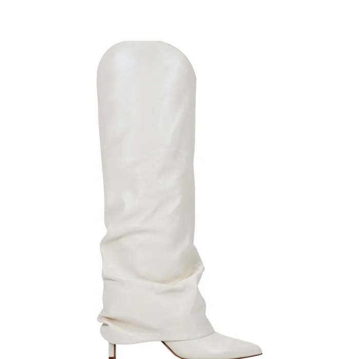 Women Marc Fisher Boots and Booties Nairine Foldover Dress Boot White Leather Women Marc Fisher Boots and Booties Nairine Foldover Dress Boot White Leather
