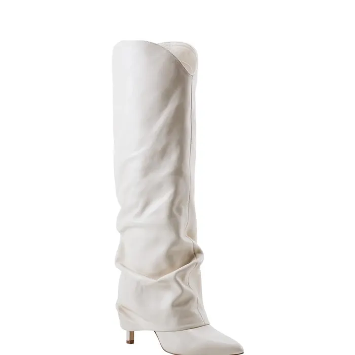 Women Marc Fisher Boots and Booties Nairine Foldover Dress Boot White Leather