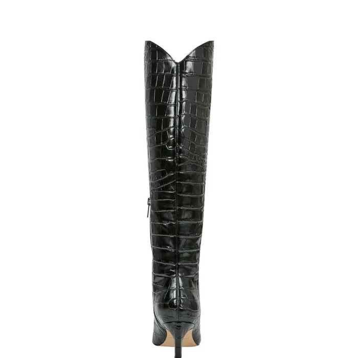Women Marc Fisher Boots and Booties Quinnie Dress Boot Black Croco Leather