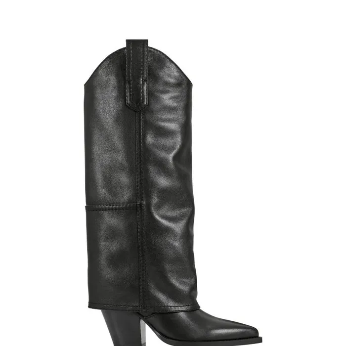 Women Marc Fisher Boots Harlo Foldover Western Boot Black Leather
