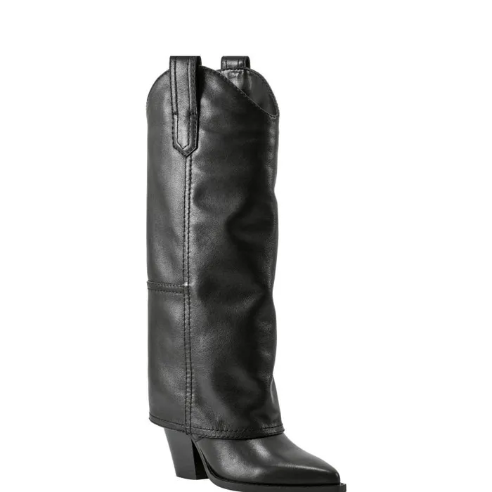 Women Marc Fisher Boots Harlo Foldover Western Boot Black Leather