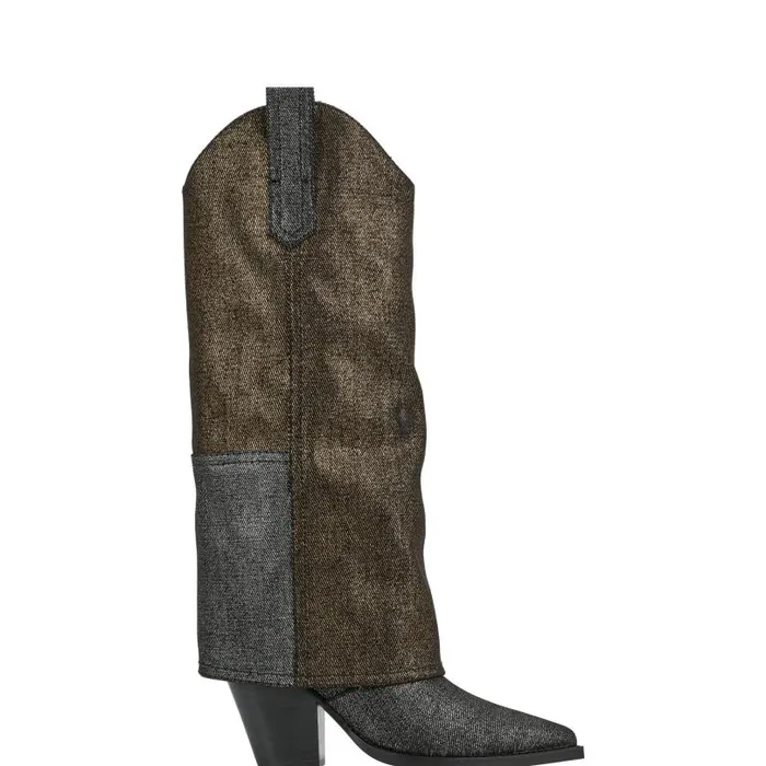 Women Marc Fisher Boots Harlo Foldover Western Boot Black Metallic Denim