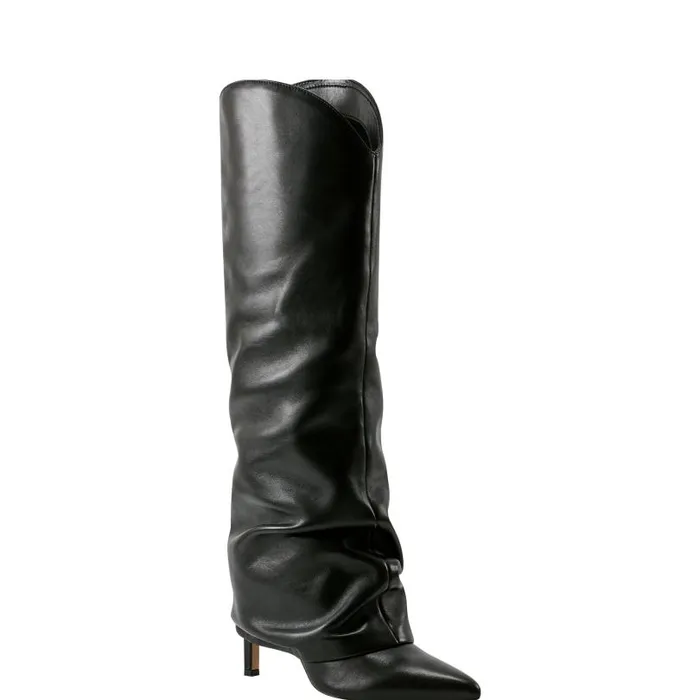 Women Marc Fisher Boots Nairine Foldover Dress Boot Black Leather