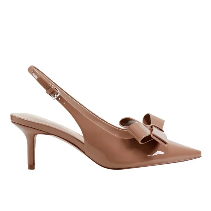 Women Marc Fisher Heels and Pumps Allon Bow Slingback Pump Light Brown Patent
