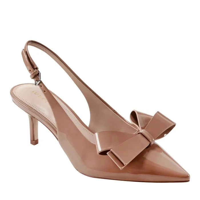 Women Marc Fisher Heels and Pumps Allon Bow Slingback Pump Light Brown Patent