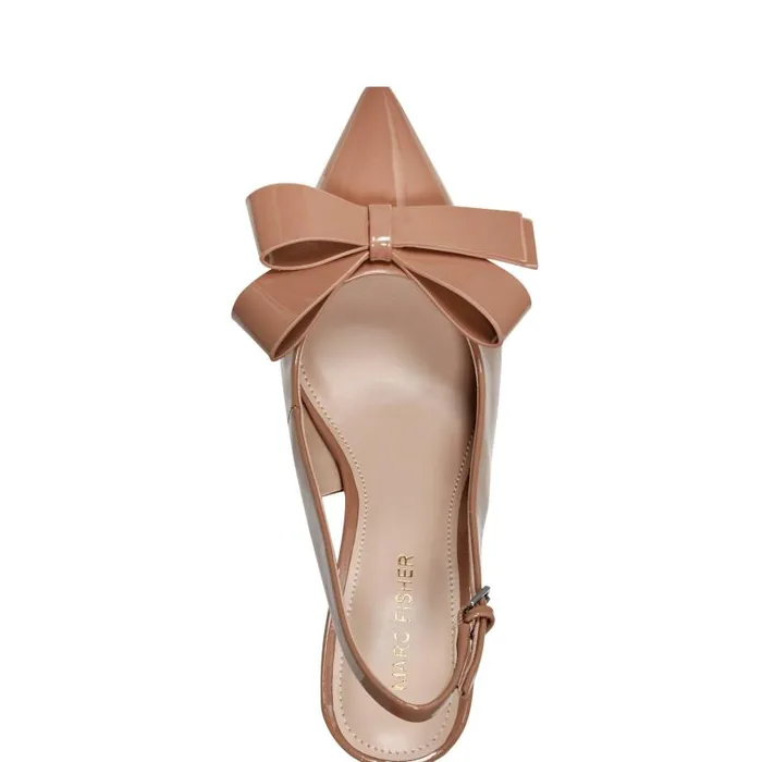 Women Marc Fisher Heels and Pumps Allon Bow Slingback Pump Light Brown Patent