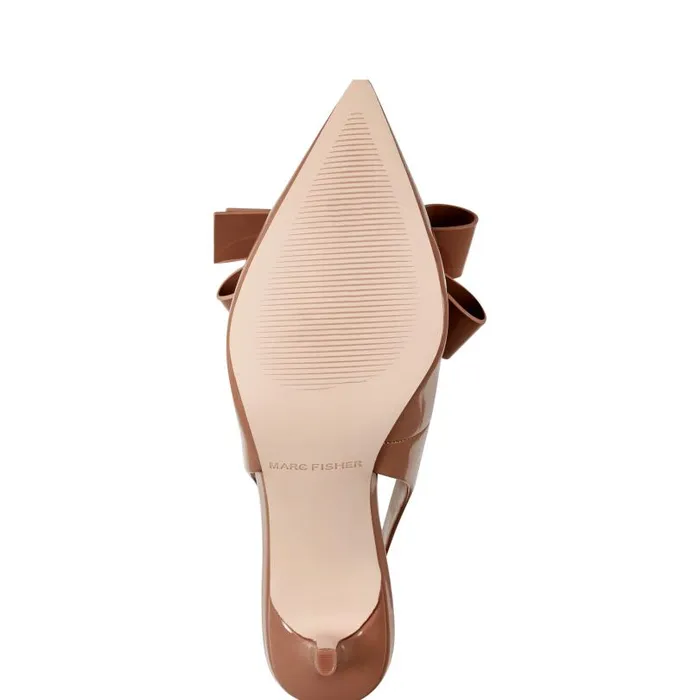 Women Marc Fisher Heels and Pumps Allon Bow Slingback Pump Light Brown Patent