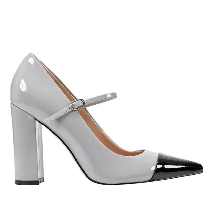 Women Marc Fisher Heels and Pumps Anellie Cap Toe Dress Pump Light Grey Patent Leather