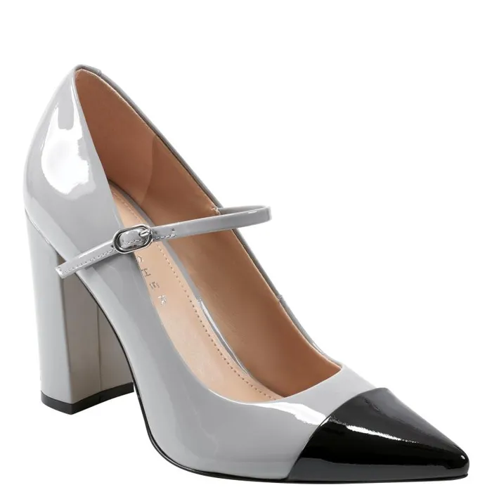 Women Marc Fisher Heels and Pumps Anellie Cap Toe Dress Pump Light Grey Patent Leather