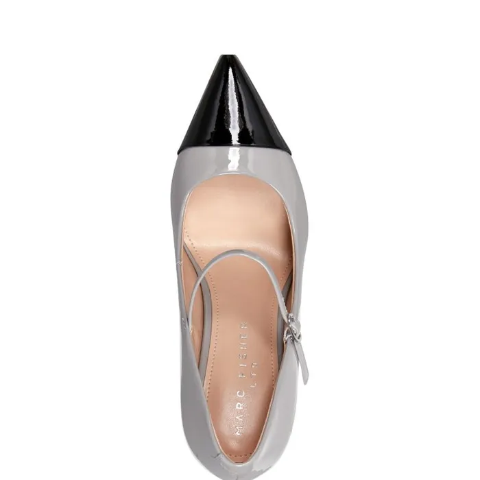 Women Marc Fisher Heels and Pumps Anellie Cap Toe Dress Pump Light Grey Patent Leather