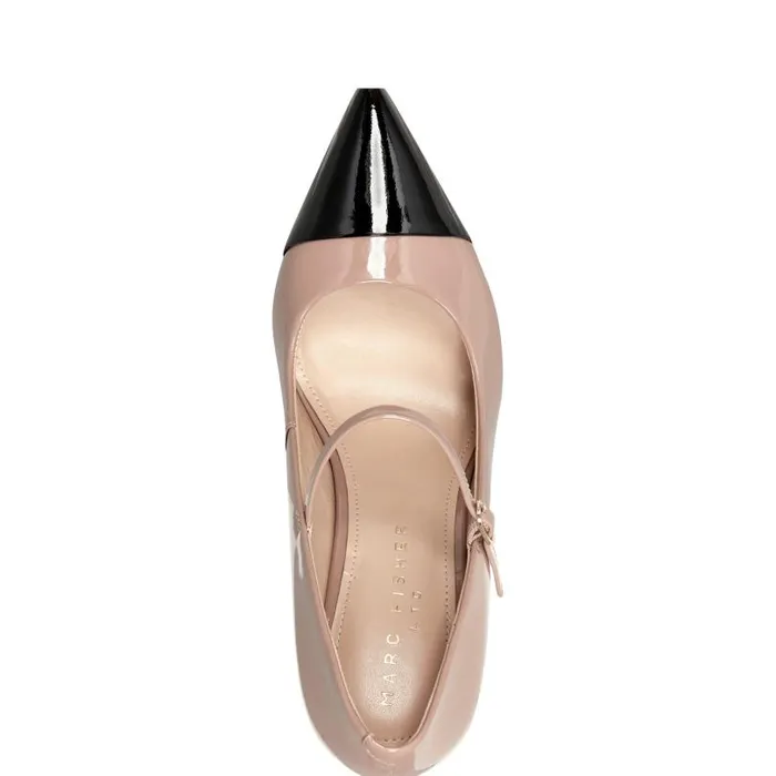 Women Marc Fisher Heels and Pumps Anellie Cap Toe Dress Pump Natural Patent Leather
