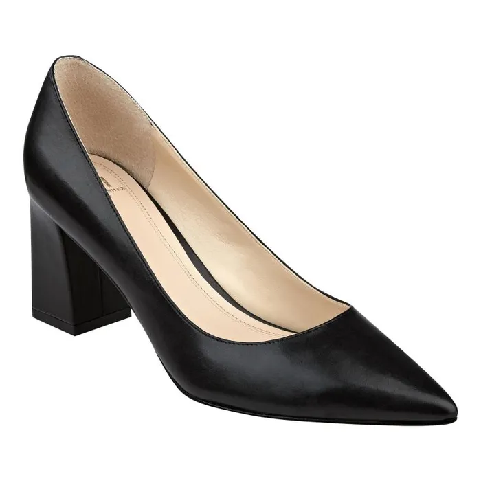 Women Marc Fisher Heels and Pumps Zala Block Heel Pointy Toe Pump Black Leather