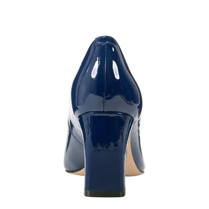 Women Marc Fisher Heels and Pumps Zala Block Heel Pointy Toe Pump Dark Blue Patent Leather