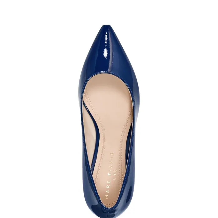 Women Marc Fisher Heels and Pumps Zala Block Heel Pointy Toe Pump Dark Blue Patent Leather