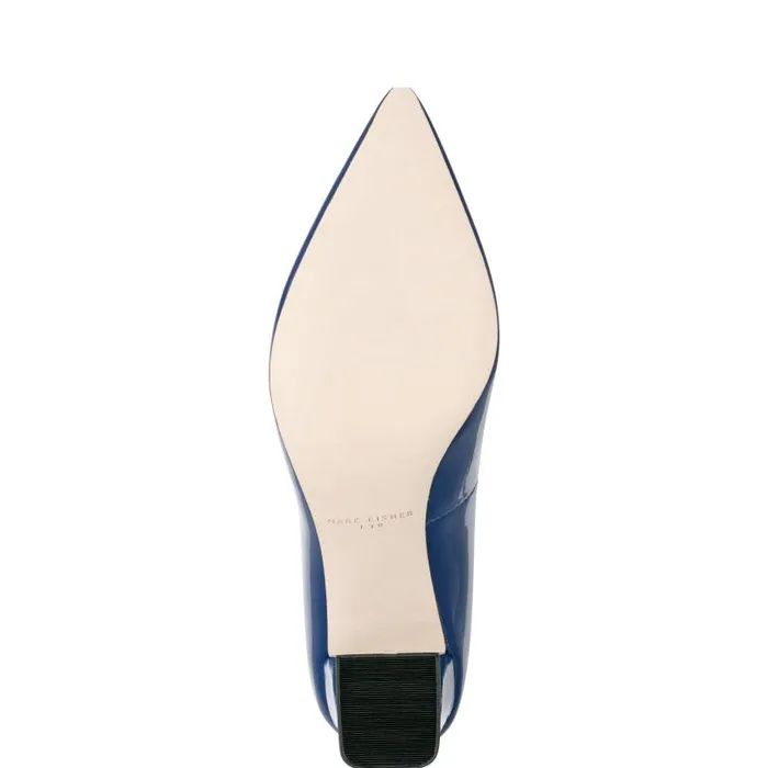 Women Marc Fisher Heels and Pumps Zala Block Heel Pointy Toe Pump Dark Blue Patent Leather