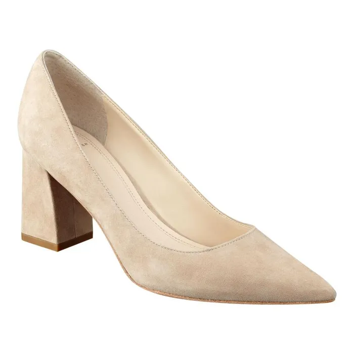 Women Marc Fisher Heels and Pumps Zala Block Heel Pointy Toe Pump Natural Suede