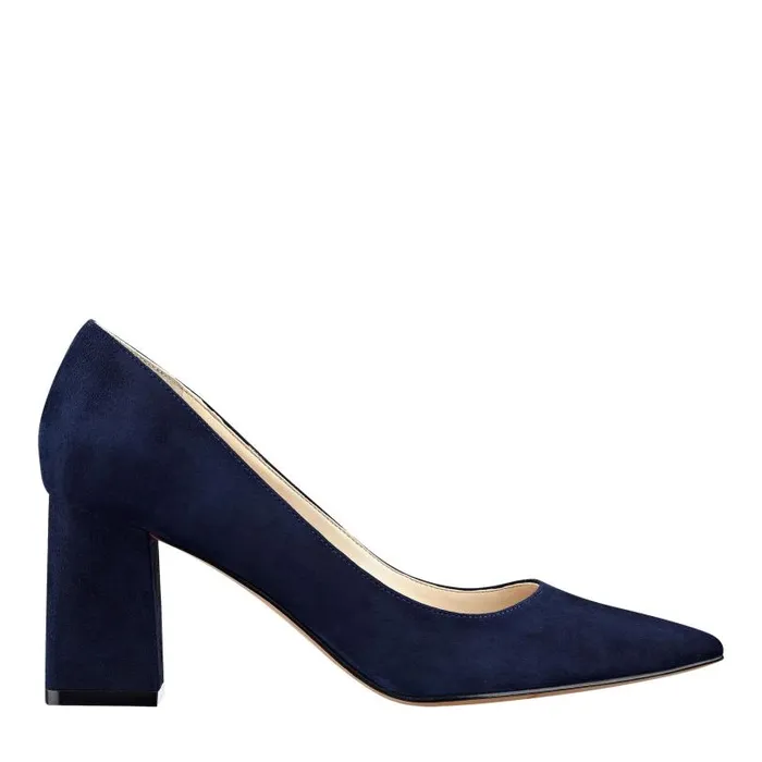 Women Marc Fisher Heels and Pumps Zala Block Heel Pointy Toe Pump Navy Suede