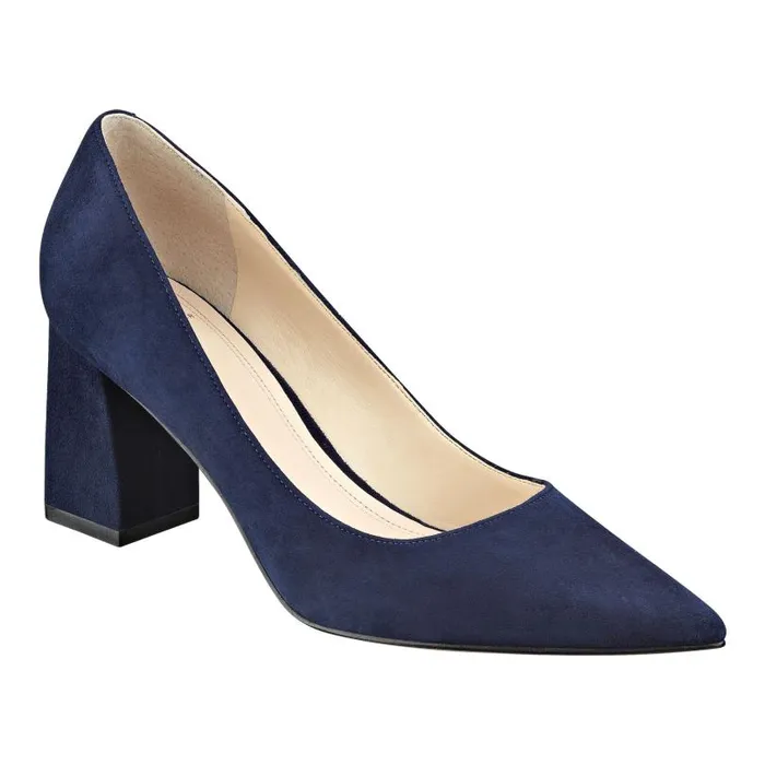 Women Marc Fisher Heels and Pumps Zala Block Heel Pointy Toe Pump Navy Suede