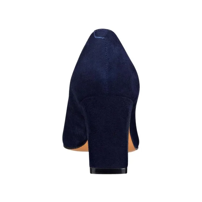Women Marc Fisher Heels and Pumps Zala Block Heel Pointy Toe Pump Navy Suede