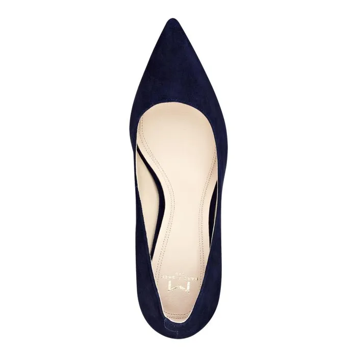Women Marc Fisher Heels and Pumps Zala Block Heel Pointy Toe Pump Navy Suede