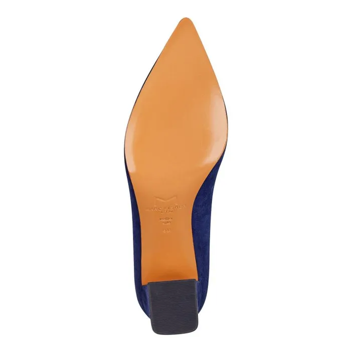 Women Marc Fisher Heels and Pumps Zala Block Heel Pointy Toe Pump Navy Suede