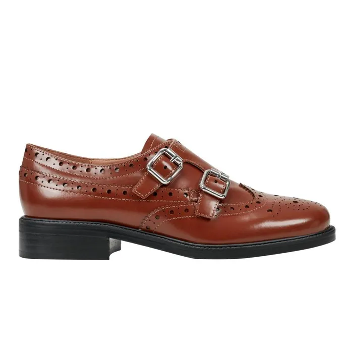 Women Marc Fisher Loafers and Flats Parker Monkstrap Oxford Brown Leather