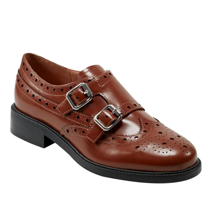 Women Marc Fisher Loafers and Flats Parker Monkstrap Oxford Brown Leather