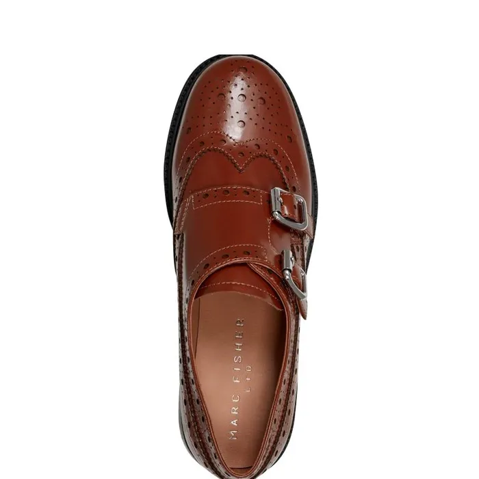Women Marc Fisher Loafers and Flats Parker Monkstrap Oxford Brown Leather