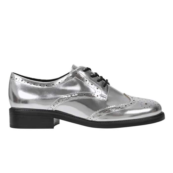 Women Marc Fisher Loafers and Flats Perrie LaceUp Oxford Silver Leather