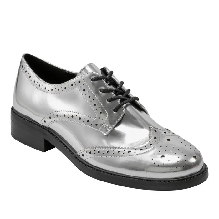 Women Marc Fisher Loafers and Flats Perrie LaceUp Oxford Silver Leather