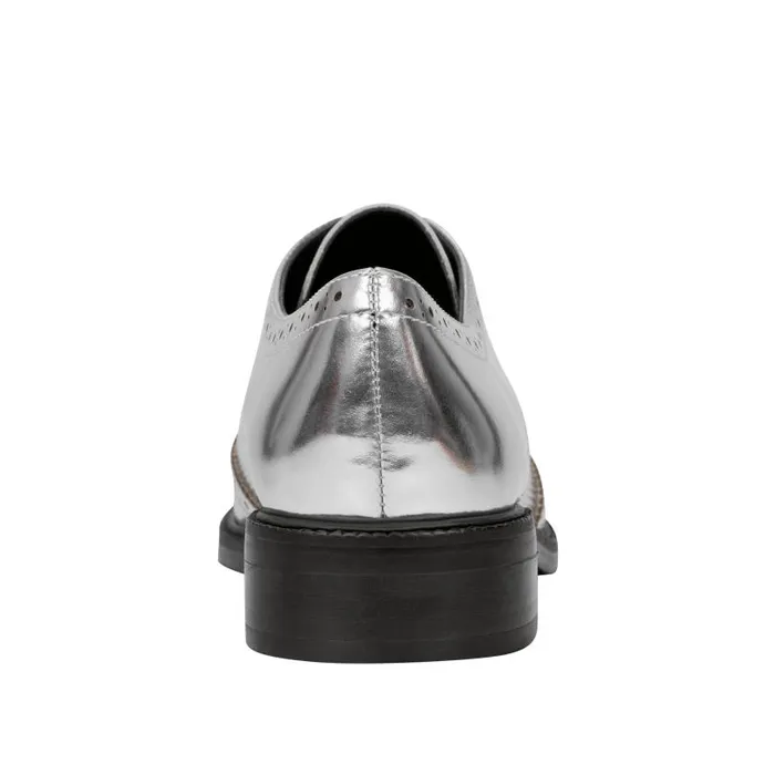 Women Marc Fisher Loafers and Flats Perrie LaceUp Oxford Silver Leather