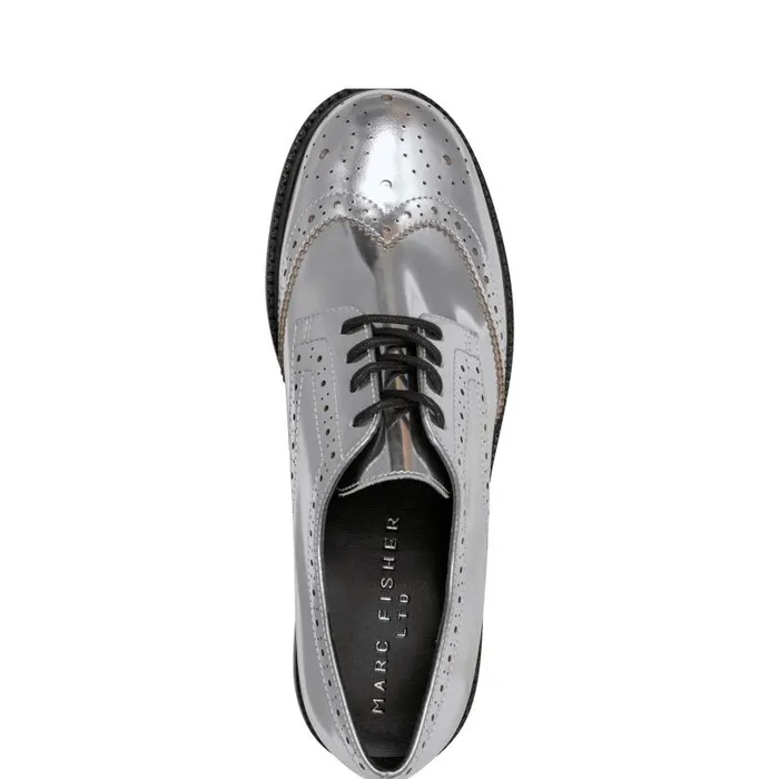 Women Marc Fisher Loafers and Flats Perrie LaceUp Oxford Silver Leather