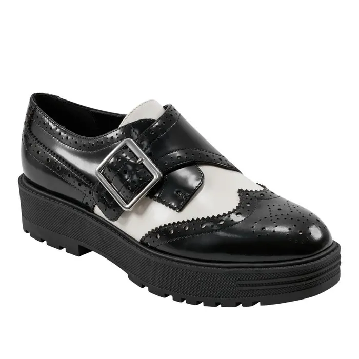 Women Marc Fisher Loafers and Flats Remona Monk Strap Loafer Blackchic Cream Leather