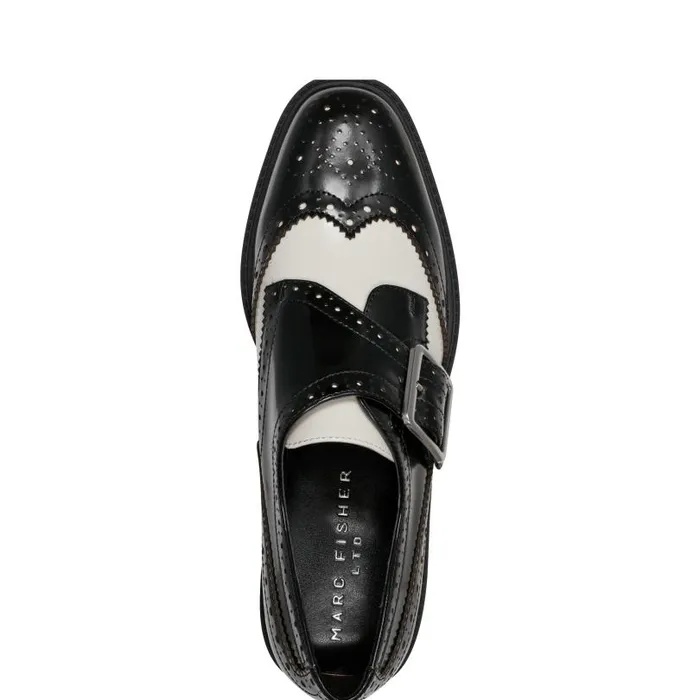 Women Marc Fisher Loafers and Flats Remona Monk Strap Loafer Blackchic Cream Leather
