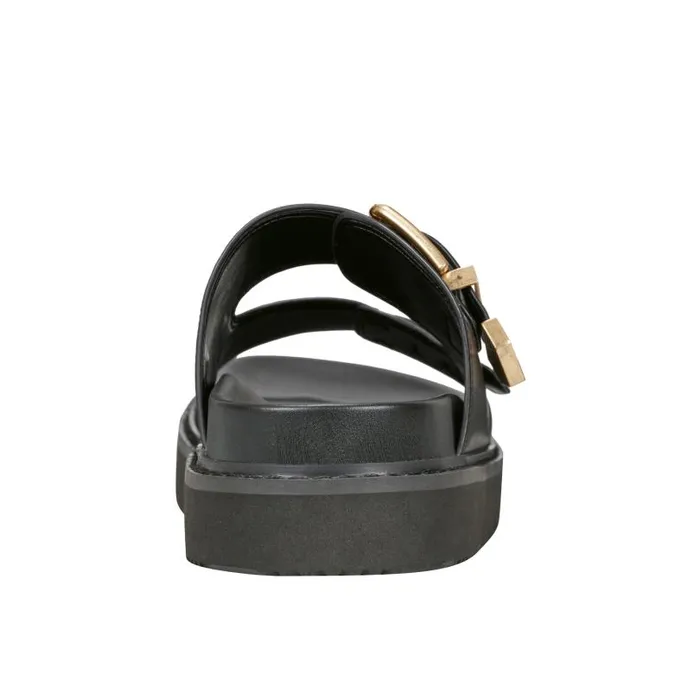 Women Marc Fisher Mules and Slides Amirra Buckle Slide Sandal Black Leather