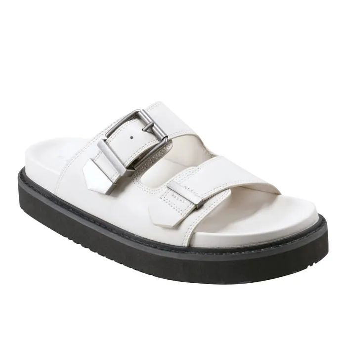 Women Marc Fisher Mules and Slides Amirra Buckle Slide Sandal Chic Cream Leather