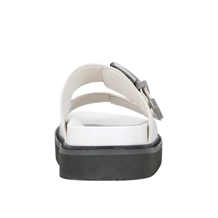 Women Marc Fisher Mules and Slides Amirra Buckle Slide Sandal Chic Cream Leather