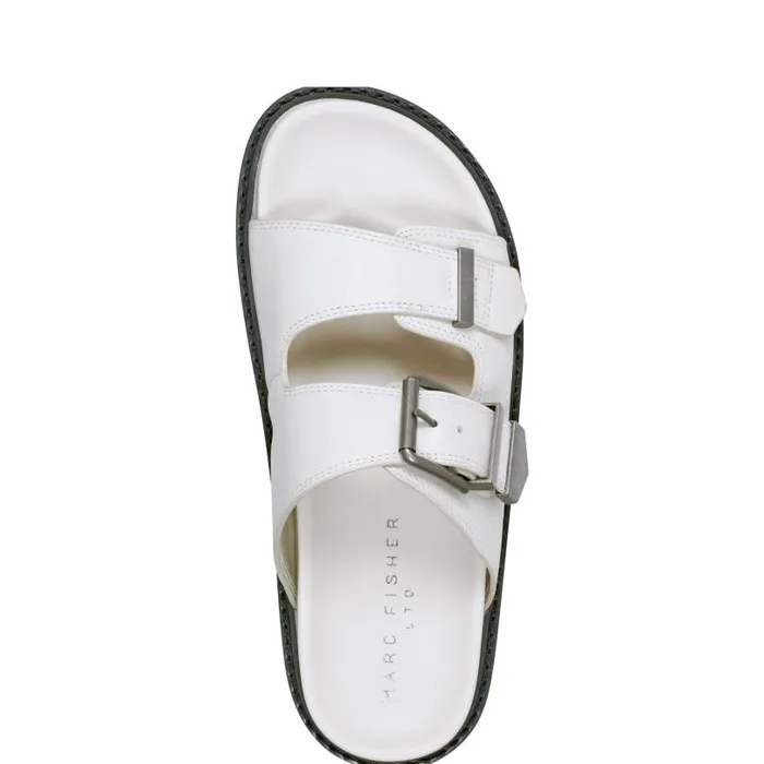 Women Marc Fisher Mules and Slides Amirra Buckle Slide Sandal Chic Cream Leather