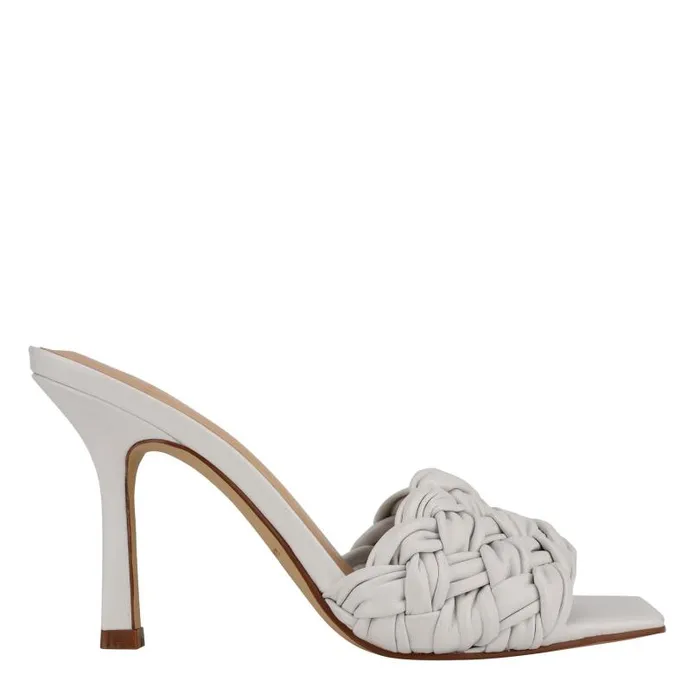 Women Marc Fisher Mules and Slides Draya Square Toe Slide White Leather