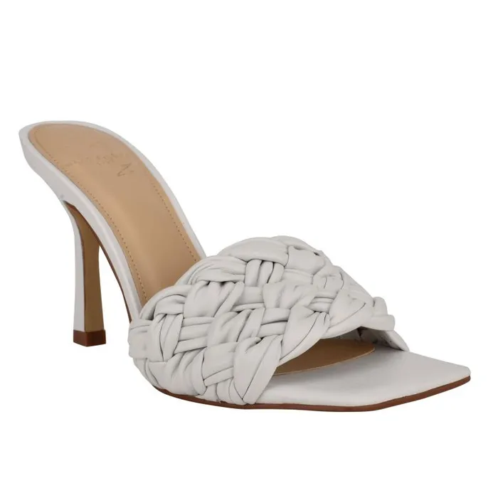 Women Marc Fisher Mules and Slides Draya Square Toe Slide White Leather