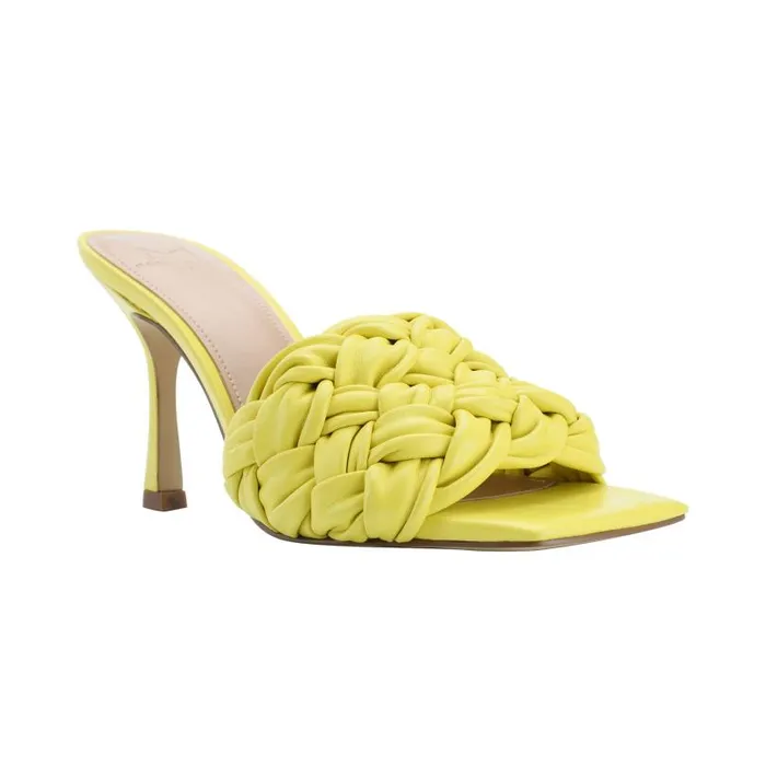 Women Marc Fisher Mules and Slides Draya Square Toe Slide Yellow Leather